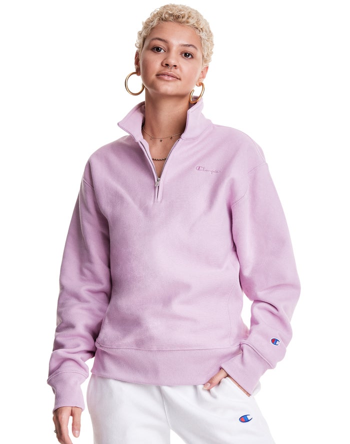 Champion Oversized Reverse Weave 1/4 Zip Script Logo Kadın Sweatshirt Pembe ( MSIPJK504 )